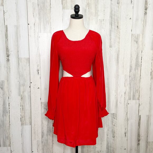 NWT Shahida Parides Cut Out Mini Dress Red Silk Beach Resort Vacation Size S - Picture 2 of 15